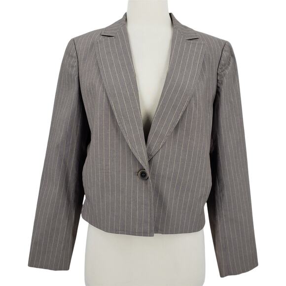 Vintage Nine West Pinstripe Waist Length Jacket Blazer Pockets Size 10 - Picture 1 of 5